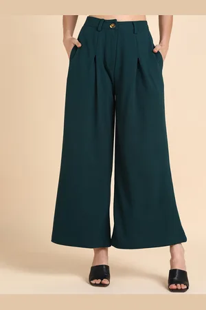 DODO & MOA Women Green Mid-Rise Relaxed Fit Pleated Parallel Trousers