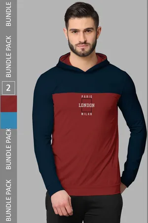 bullmer Pack of 2 Typography Printed Long Sleeves Hooded T-shirts