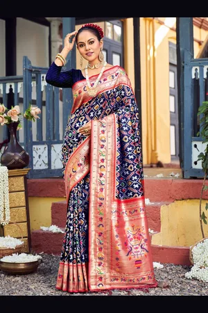 SANGAM PRINTS Woven Design Zari Patola Saree