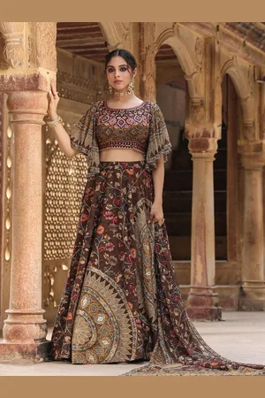 SCAKHI Embroidered Sequinned Silk Ready To Wear Lehenga & Blouse With Dupatta