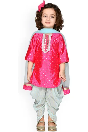 SAKA DESIGNS Girls Ethnic Motifs Printed Sequinned Kurta With Dhoti Pants & Dupatta