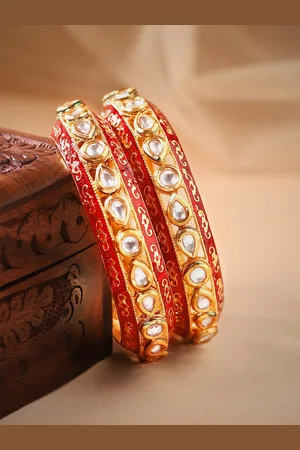 Rubans Set Of 2 24K Gold-Plated Kundan-Studded Bangles