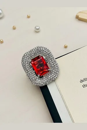 ABDESIGNS Silver-Plated American Diamond Studded Finger Ring