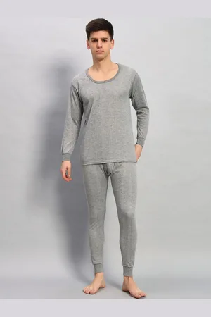 WILD WEST Men Striped Round Neck Thermal Set