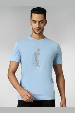 LOUIS STITCH Men Super Combed Cotton Light Blue Regular Fit Round Neck T-Shirt