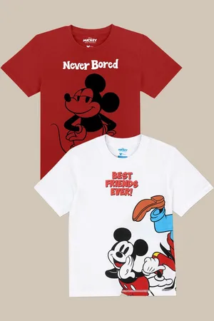 Kidsville Boys Pack of 2 Mickey & Friends Printed Pure Cotton Round Neck Tshirt