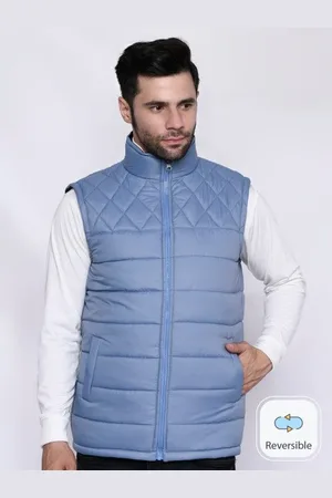 Mark Men Mock Collar Solid Casual Padded Reversible Jacket