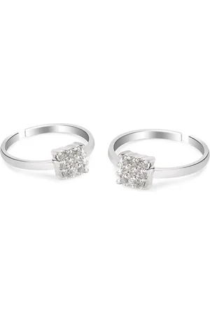 FableStreet 2-Pcs Silver Plated Square Toe Rings