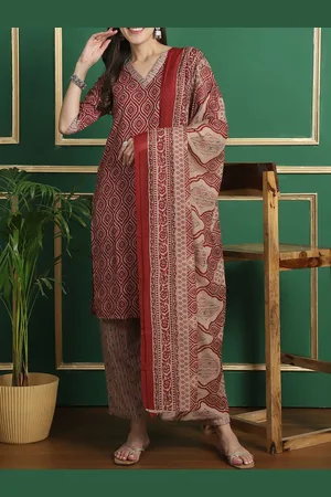 Moda Rapido Geometric Printed Straight Pure Cotton Kurta With Trousers And Dupatta