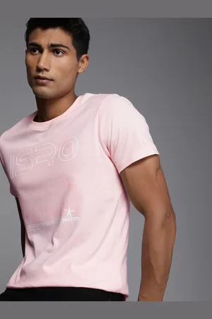 WROGN WRONG X ISRO by A47 Men Pink Pure Cotton Typography Printed Applique Slim Fit T-shirt