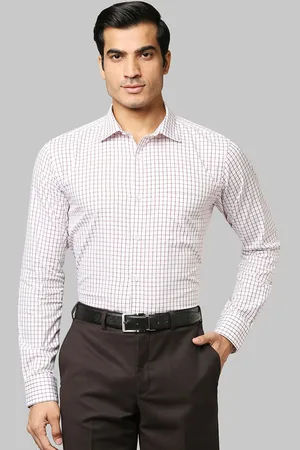 Park Avenue Men White Slim Fit Grid Tattersall Checked Cotton Formal Shirt