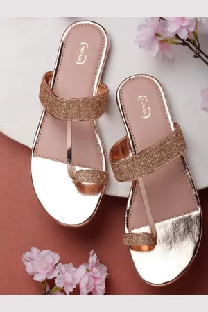 PANAHI Women Gold-Toned Textured Party One Toe Flats
