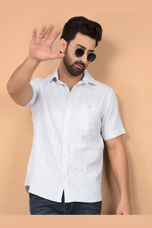 Crimsoune Club Men Classic Slim Fit Spread Collar Floral Printed Cotton Casual Shirt