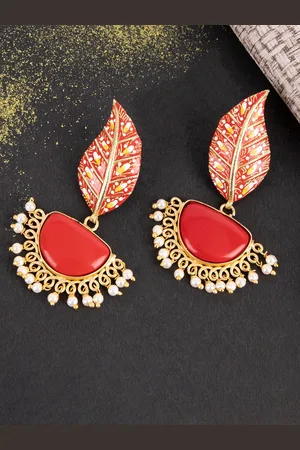 Celebravo Brass-Plated Leaf Shaped Drop Earrings