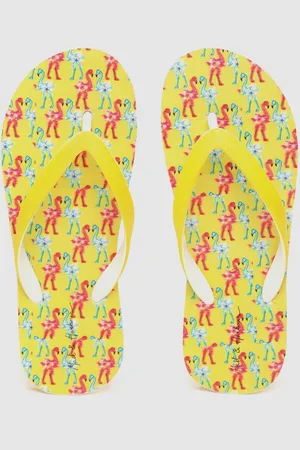 Mast & Harbour Women Yellow & Pink Flamingo Print Thong Flip-Flops