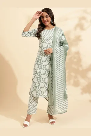 Kalini Floral Printed Regular Sequinned Pure Cotton Kurta with Trousers & With Dupatta