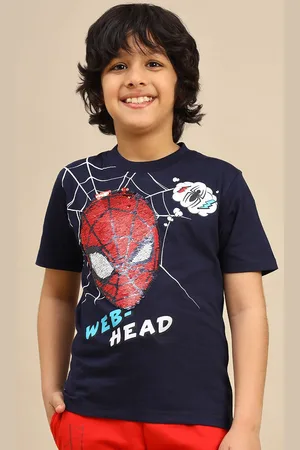 Kidsville Boys Spiderman Printed Short Sleeves Pure Cotton Reversible Sequin T-Shirt