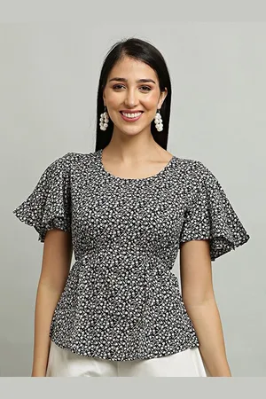 DEGE Women Floral Printed Crepe Top