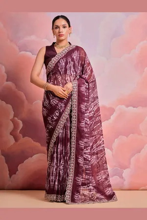 Anouk Tie and Dye Embroidered Pure Georgette Saree