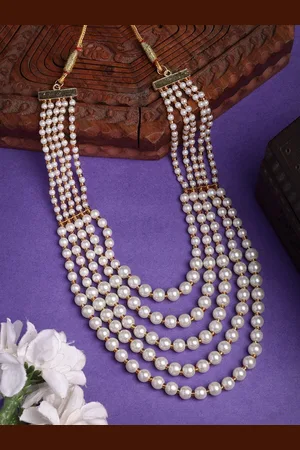 NVR Women Gold-Plated Pearls Beaded Layered Necklace
