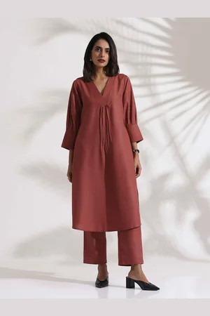 trueBrowns Women V-Neck Straight Regular Kurta with Trouser