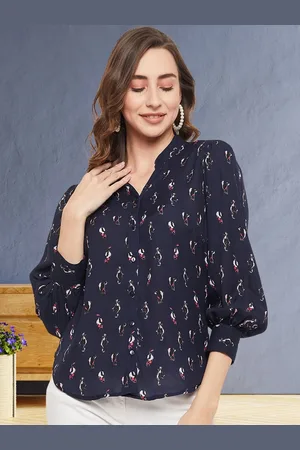 DressBerry Women Classic Fit Mandarin Collar Conversational Printed Casual Shirt