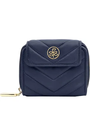 Eske Women Navy Blue & Gold-Toned Quilted Leather Zip Around Wallet