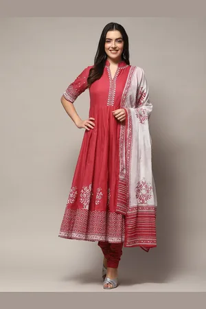 Biba Floral Printed Regular Thread Work Anarkali Kurta with Churidar & Dupatta