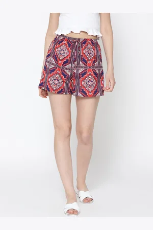 Sera Women Red Printed Loose Fit Regular Shorts
