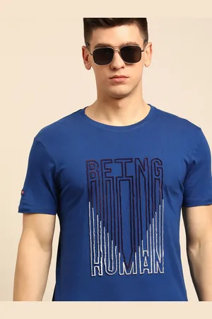 Being Human Men Navy Blue Brand Logo Printed Pure Cotton T-shirt