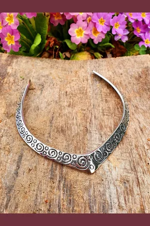 NVR Women German Silver-Plated Oxidized Statement Collar Choker Necklace