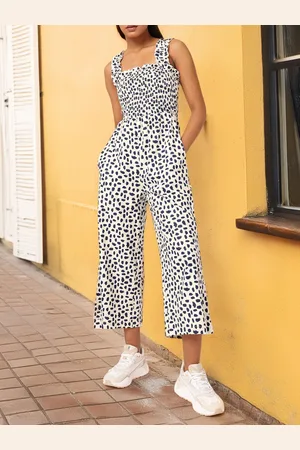 DressBerry Classic Grunge Smocked Printed Basic Jumpsuit