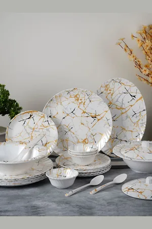 Aura White & Black 41 Pieces Printed Glossy Dinner Set