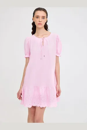 COVER STORY Women Tie-Up Neck Puff Sleeve Drop-Waist Dress