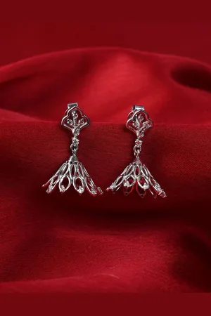 CLARA 925 Sterling Silver Rhodium-Plated Jhumkas Earrings