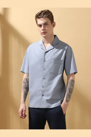 Dennis Lingo Men Relaxed Fit Cuban Collar Self Design Cotton Casual Shirt