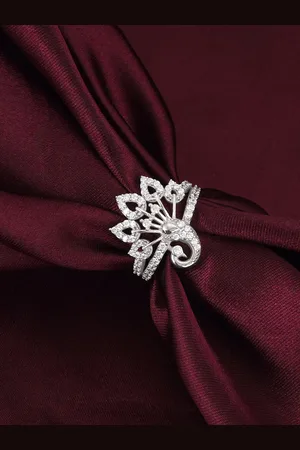 GIVA 92.5 Sterling Silver Rhodium-Plated Artificial-Stones Studded Peacock Finger Ring