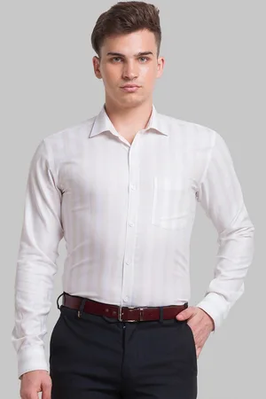 Park Avenue Men Beige Striped Formal Shirt