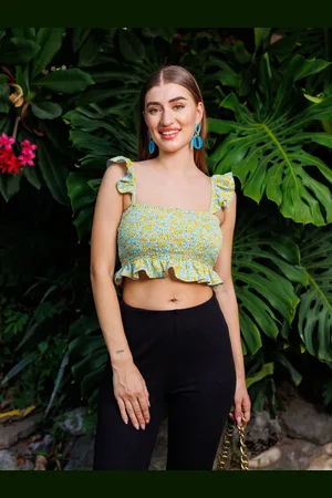Stylecast Floral Print Smocked Crop Top