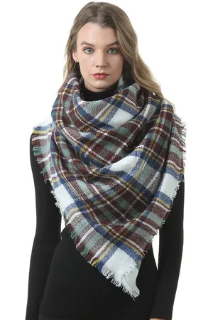 JC Collection Women Blue & Off White Checked Scarf