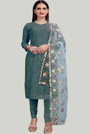 HERE&NOW Geometric Embroidered Thread Work Unstitched Dress Material