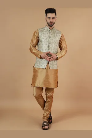 Wintage Mandarin Collar Straight Kurta & Pyjamas With Nehru Jacket