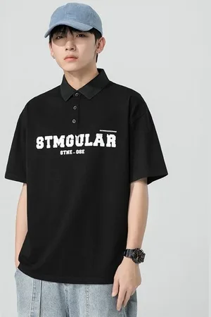HERE&NOW Men Typography Polo Collar T-shirt