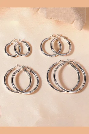 ESTELE Set Of 4 Rhodium-Plated Circular Hoop Earrings