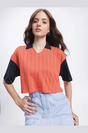 DressBerry Street Savvy Knits Striped Boxy Crop T-shirt