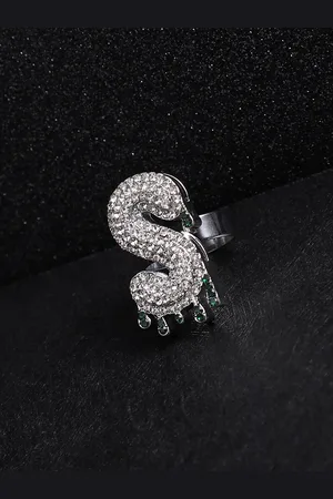 French Accent Men Silver-Plated Stone Studded S Alphabet Ring