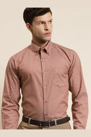 HANCOCK Men Rust Slim Fit Opaque Striped Formal Shirt