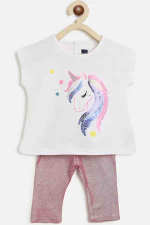 chicco Girls White & Pink Embellished Sequined T-shirt with Leggings