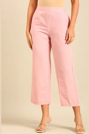 De Moza Women Mid-Rise Cotton Cropped Parallel Trousers