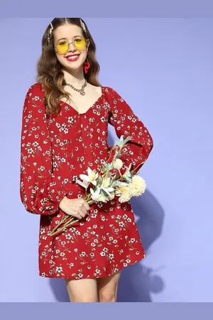 Berrylush Floral Print Puff Sleeve A-Line Mini Dress